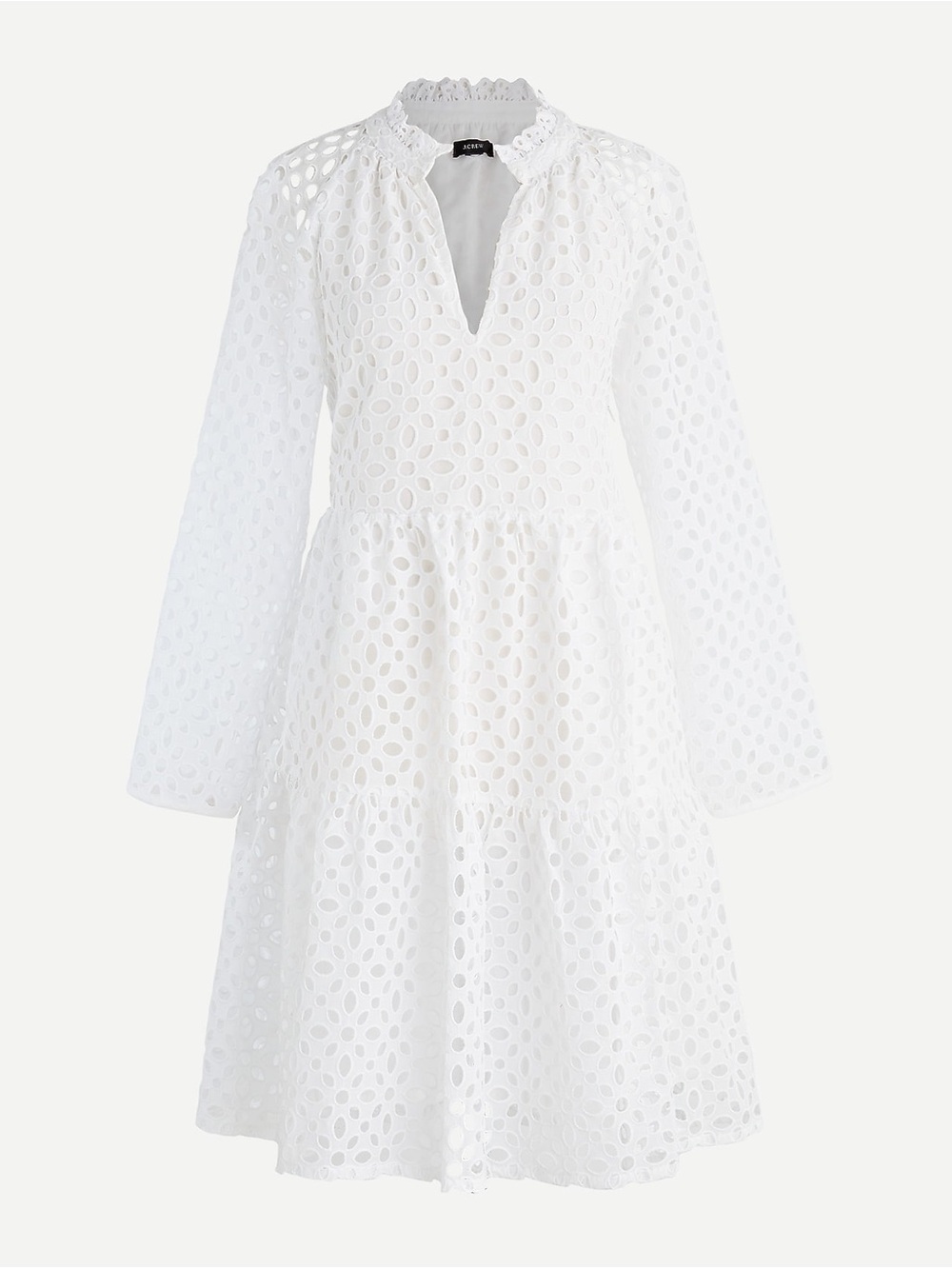 J. Crew White Eyelet Long-Sleeve Tiered Dress